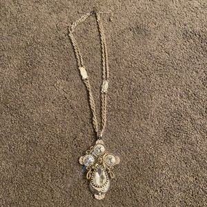 Jeweled silver cross necklace